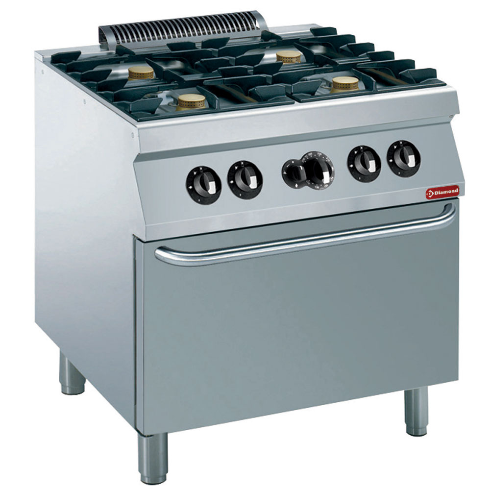 Cocina 4 fuegos 5,5 kW, horno a gas GN 2/1