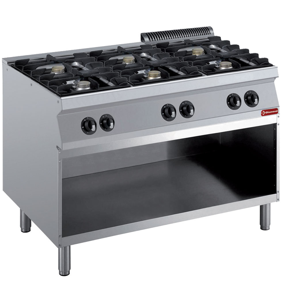 Cocina 6 fuegos 5,5 kW sobre armario abierto