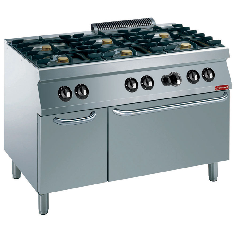 Cocina 6 fuegos, horno a gas GN 2/1, armario neutro