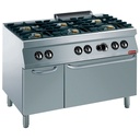 Cocina 6 fuegos, horno a gas GN 2/1, armario neutro