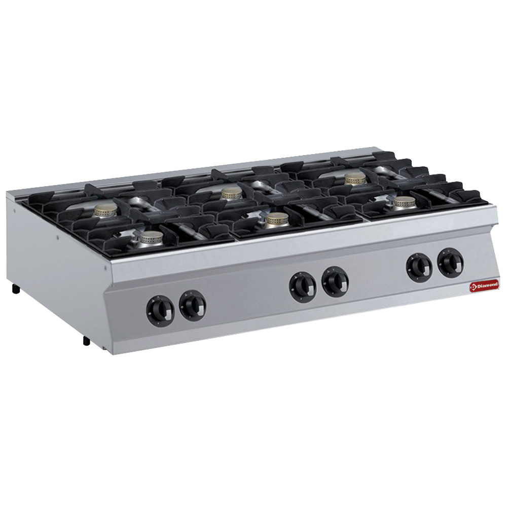 Cocina a gas 6 fuegos, 6x 5,5 kW -TOP -