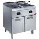 Freidora de gas con 2 cubas "Y" de 2x 15 litros, quemadores exteriores, sobre mueble