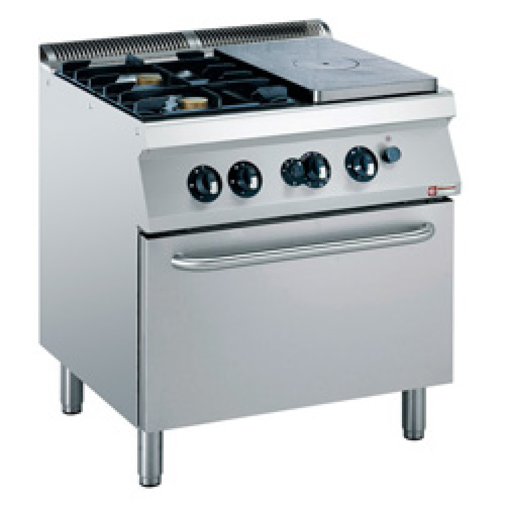 Horno 2 fuegos vivos, 1/2 placa disparo, sobre horno gas "Medium 1700"