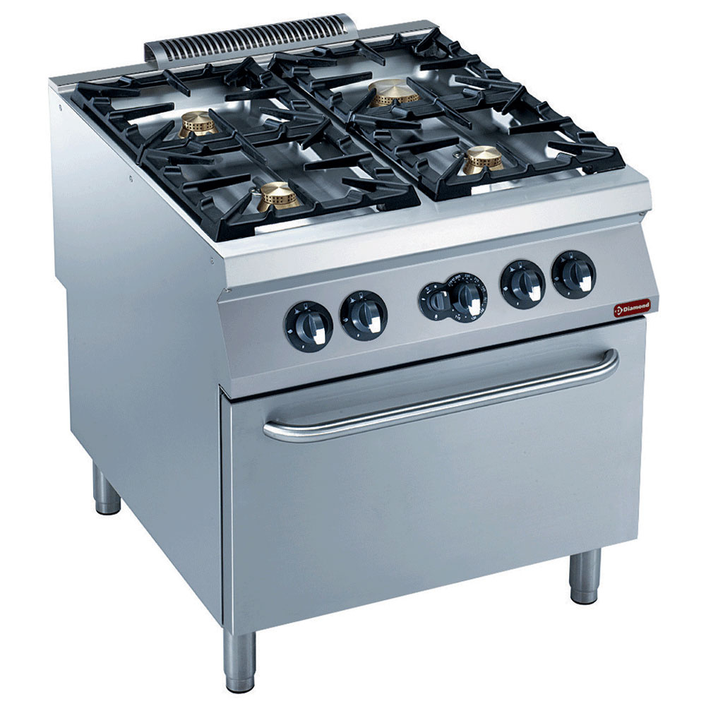 Cocina a gas de 4 fuegos vivos, horno a gas GN 2/1
