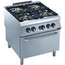 Cocina a gas de 4 fuegos vivos, horno a gas GN 2/1 "POWERFUL"