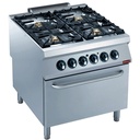 Cocina a gas de 4 fuegos vivos, horno eléctrico GN 2/1-