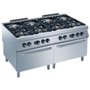 Cocina a gas de 8 fuegos vivos, 2 hornos a gas GN 2/1