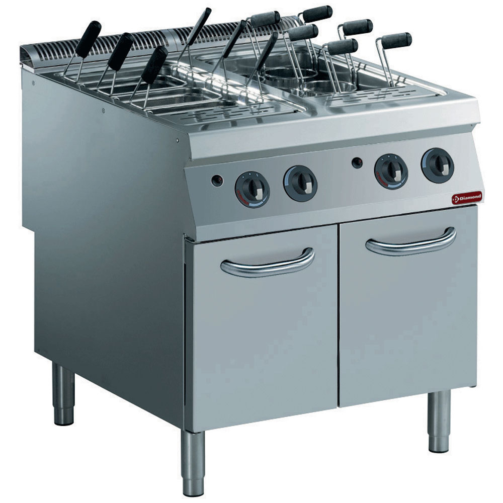 Cocedor de pasta a gas, 2 cubas GN 1/1, sobre mueble (sin cestas)