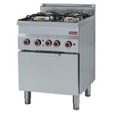 Cocina de gas con 4 fuegos y horno eléctrico a convección GN 2/3