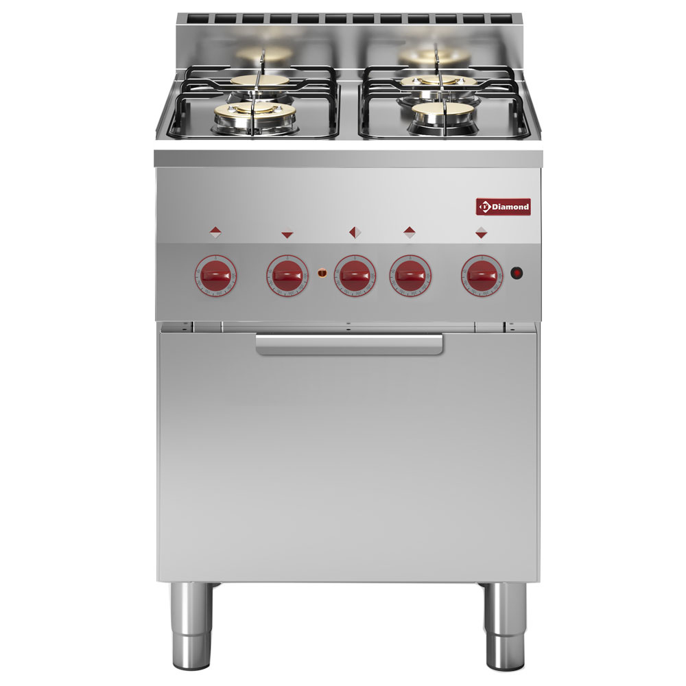 Cocina de gas con 4 fuegos y horno eléctrico a convección GN 2/3