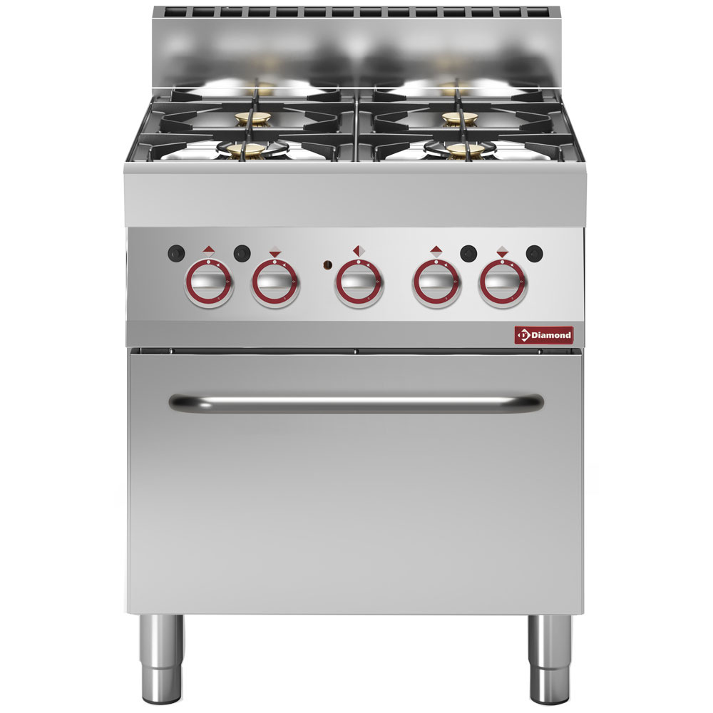 Hornilla de gas con 6 fuegos vivos con horno eléctrico GN 1/1