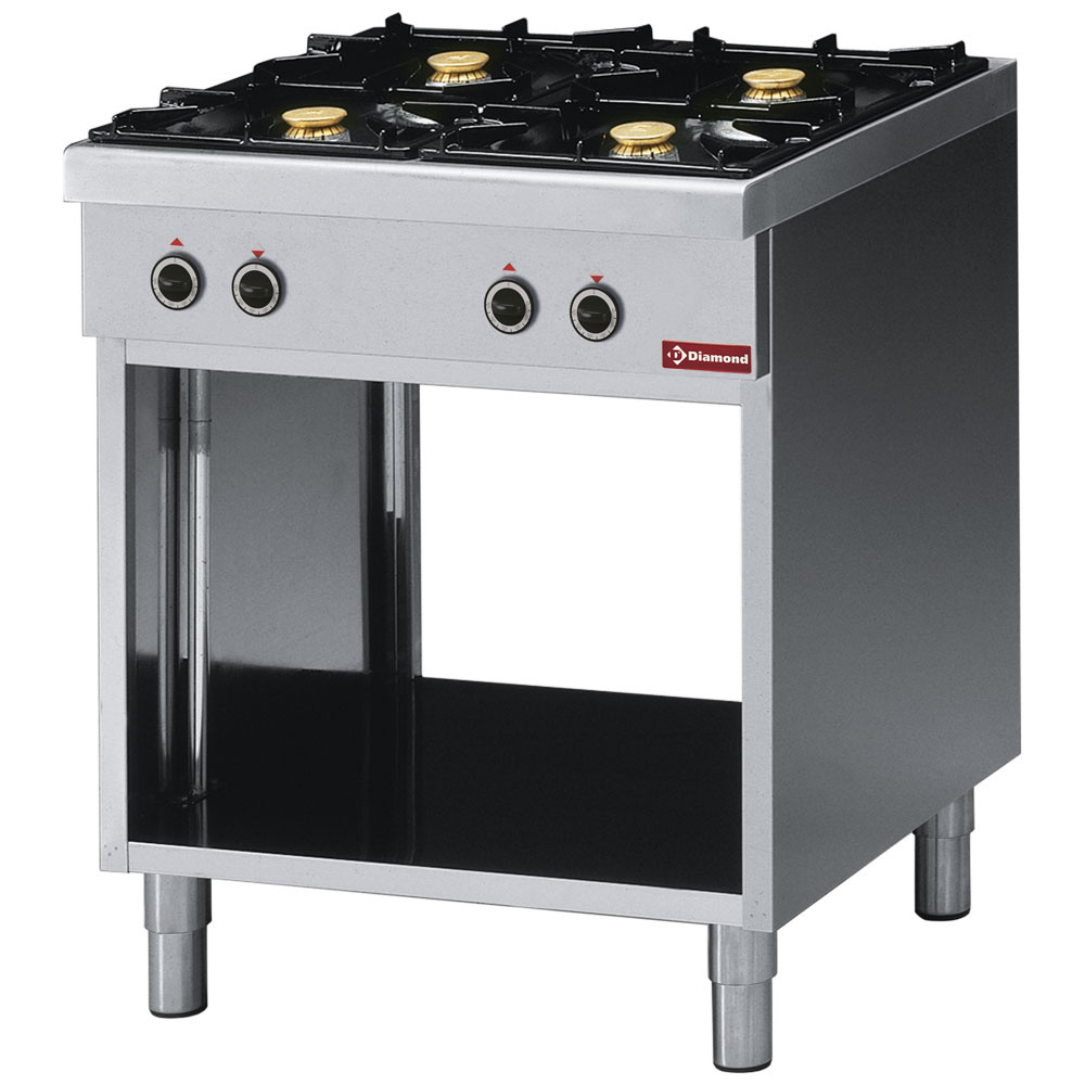 Cocina con 4 fuegos, sobre armario abierto