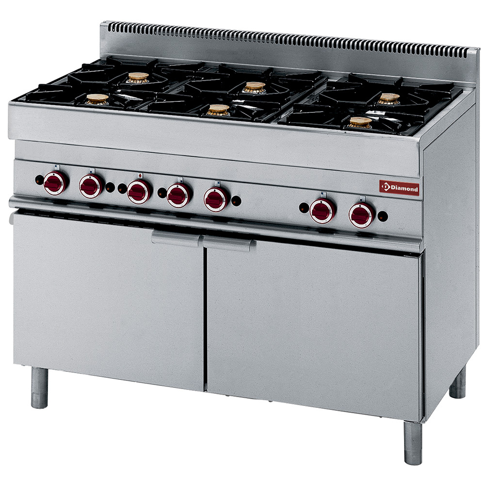 Cocina a gas 6 fuegos vivos, horno máximo gas, 2 puertas batientes