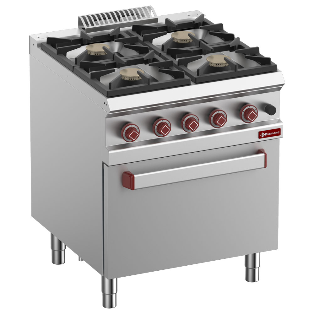 Hornilla 4 fuegos vivos, con horno de gas GN 2/1