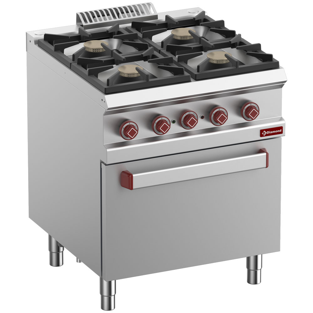 Cocina de gas de 4 fuegos, horno de convección eléctrico GN 1/1