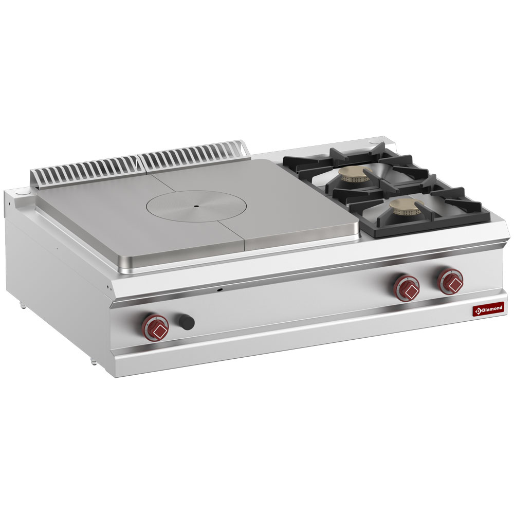 Cocina de gas con 2 fuegos vivos, plancha incandescente -Top-