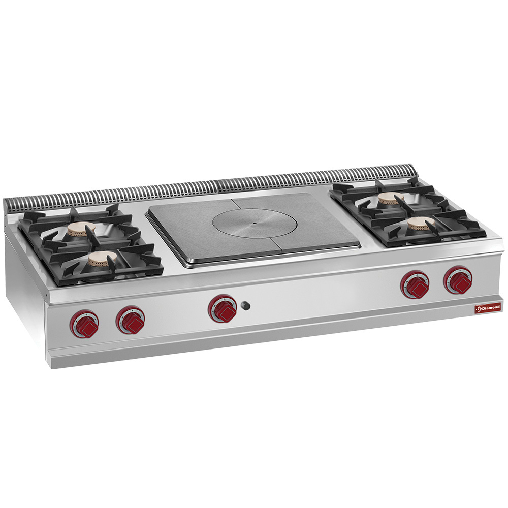 Cocina con 4 fuegos vivos, plancha incandescente-Top-