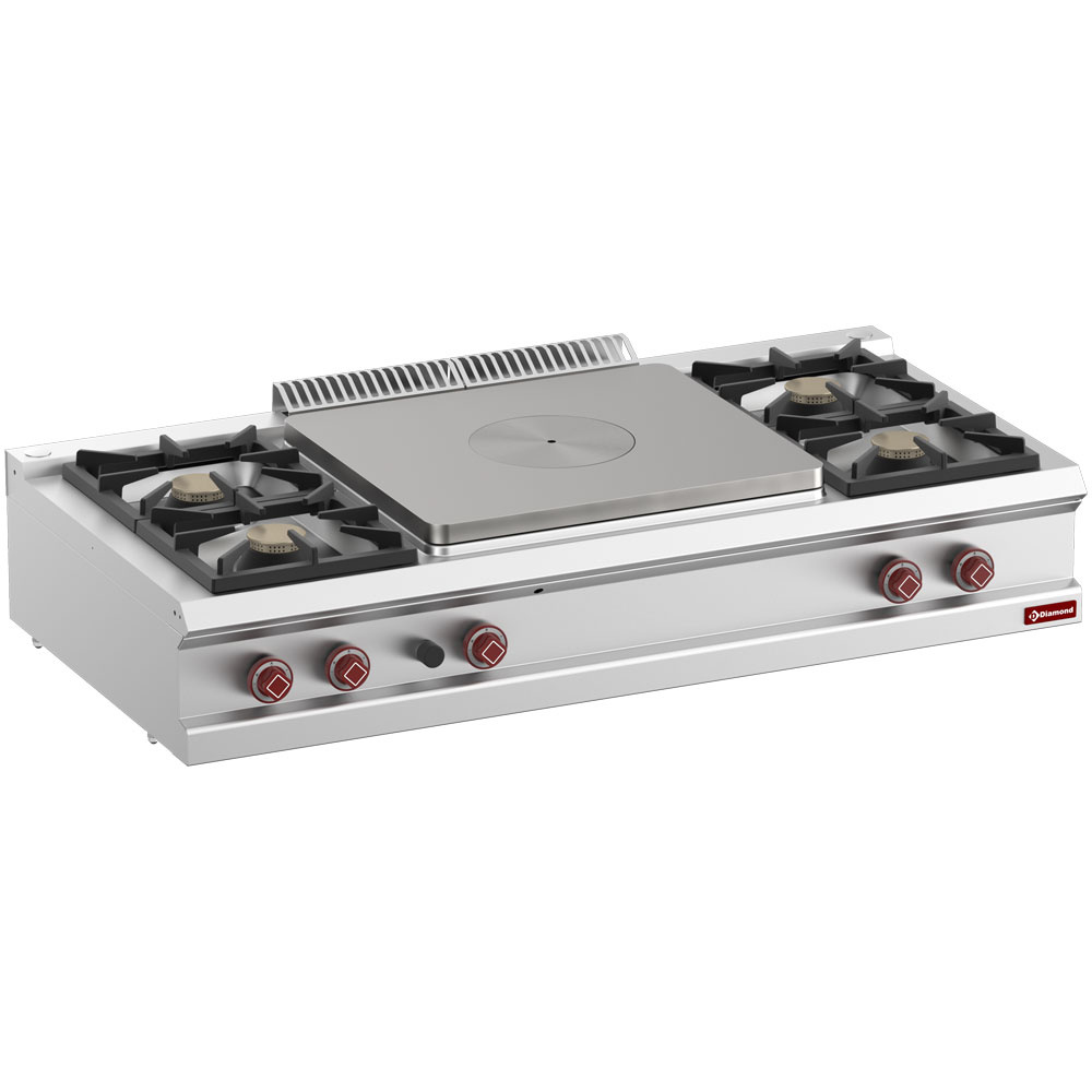 Cocina con 4 fuegos vivos, plancha incandescente-Top-