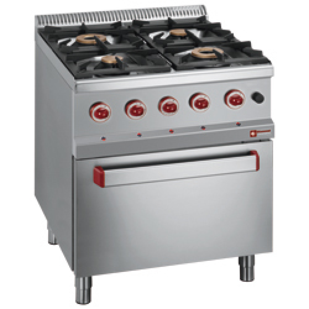 Hornilla de gas de 4 fuegos vivos, con horno eléctrico GN 2/1