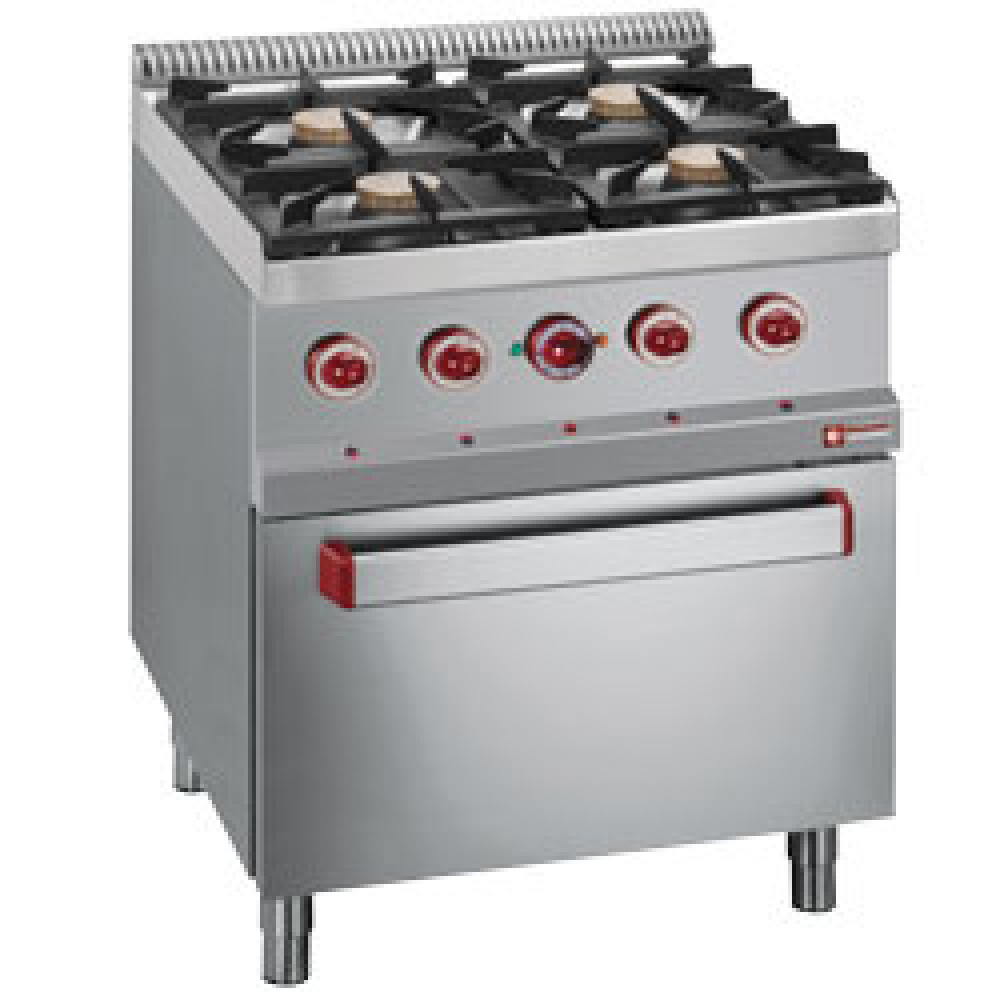 Hornilla de gas de 4 fuegos vivos, con horno eléctrico GN 2/1