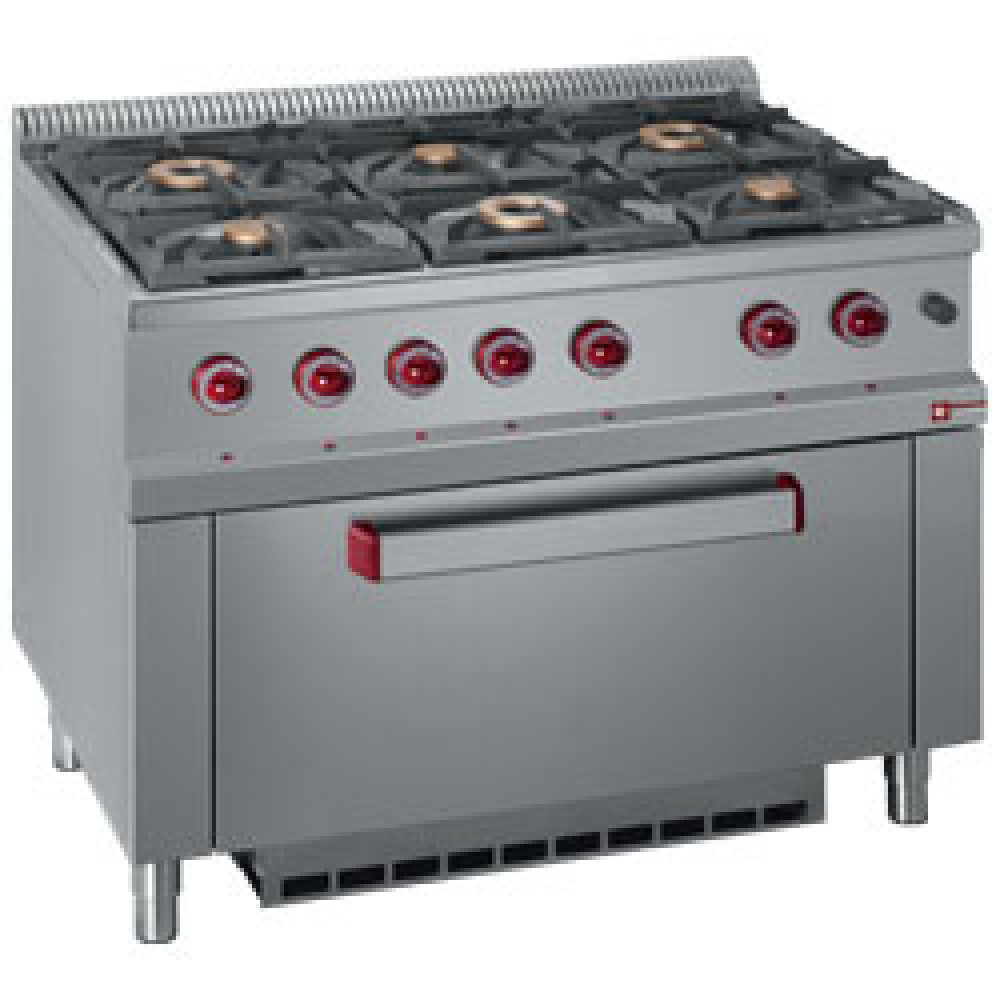 Hornilla de gas de 6 fuegos vivos, con horno maxi de gas