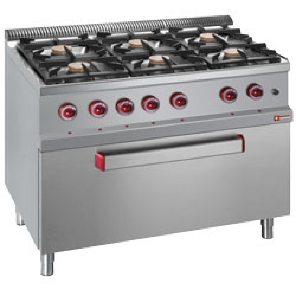 Hornilla de gas de 6 fuegos vivos, con horno maxi de gas