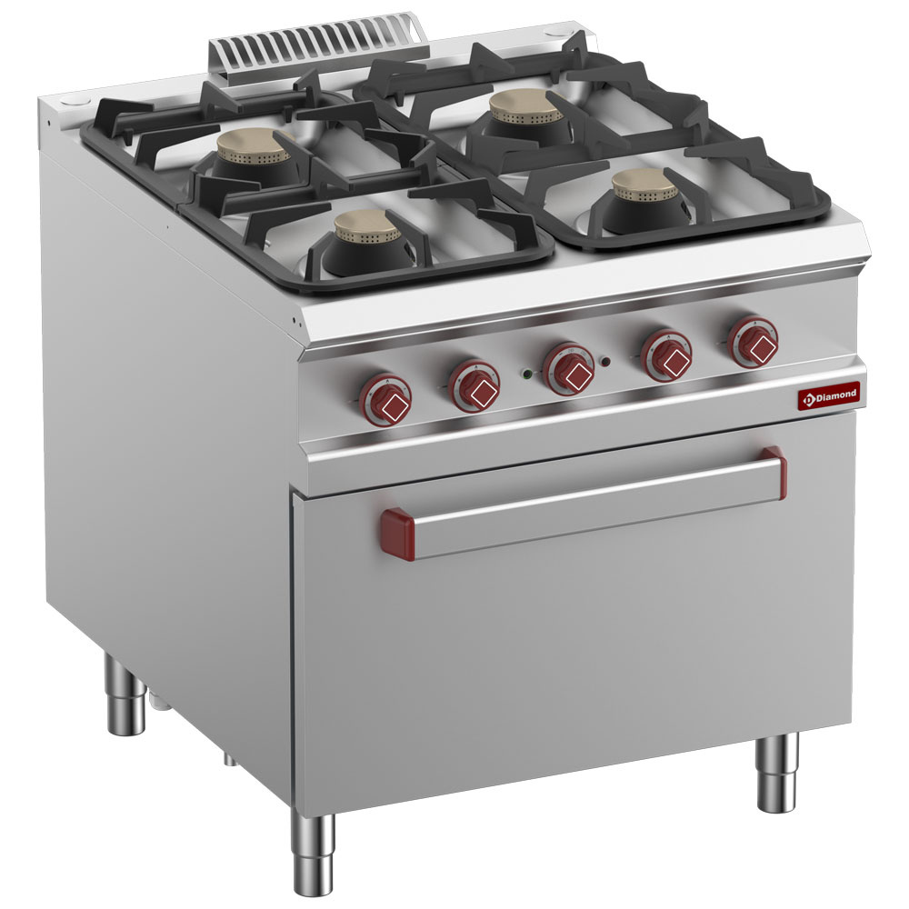 Hornilla 4 fuegos de gas, con horno electrico GN 2/1