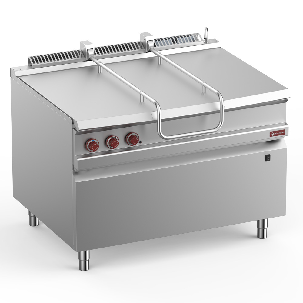 Sarten basculante de gas, cuba en inox 120 litros, sobre mueble