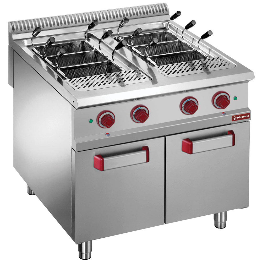 Cocedor de pasta de gas, 2 cubas x 40 litros, sobre mueble (sin cestas)