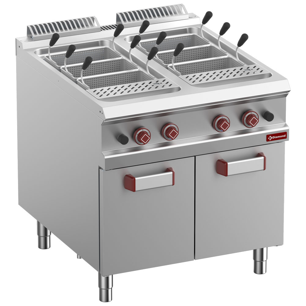 Cocedor de pasta de gas, 2 cubas 40 litros, sobre mueble (sin cestas)