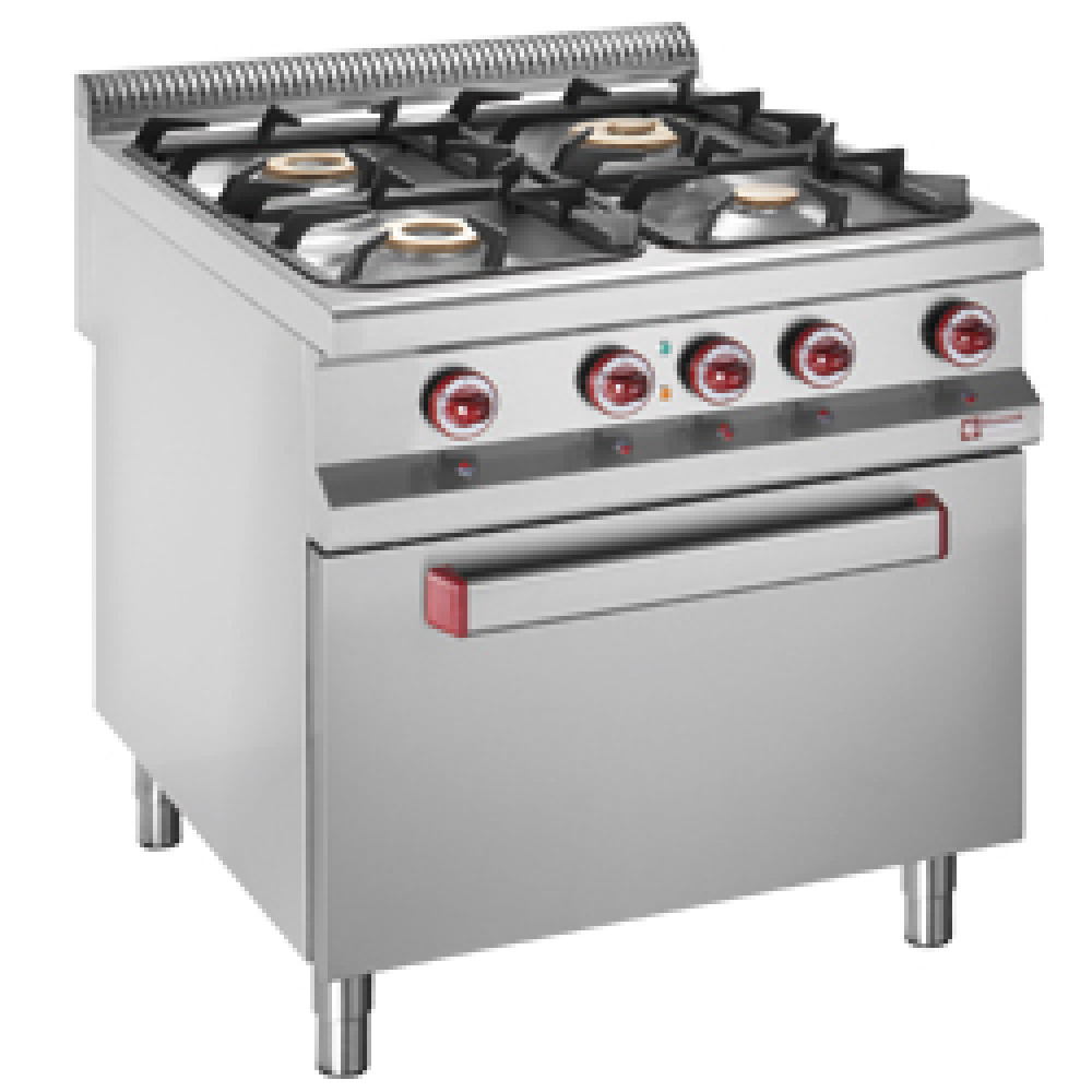 Hornilla 4 fuegos de gas, con horno electrico GN 2/1