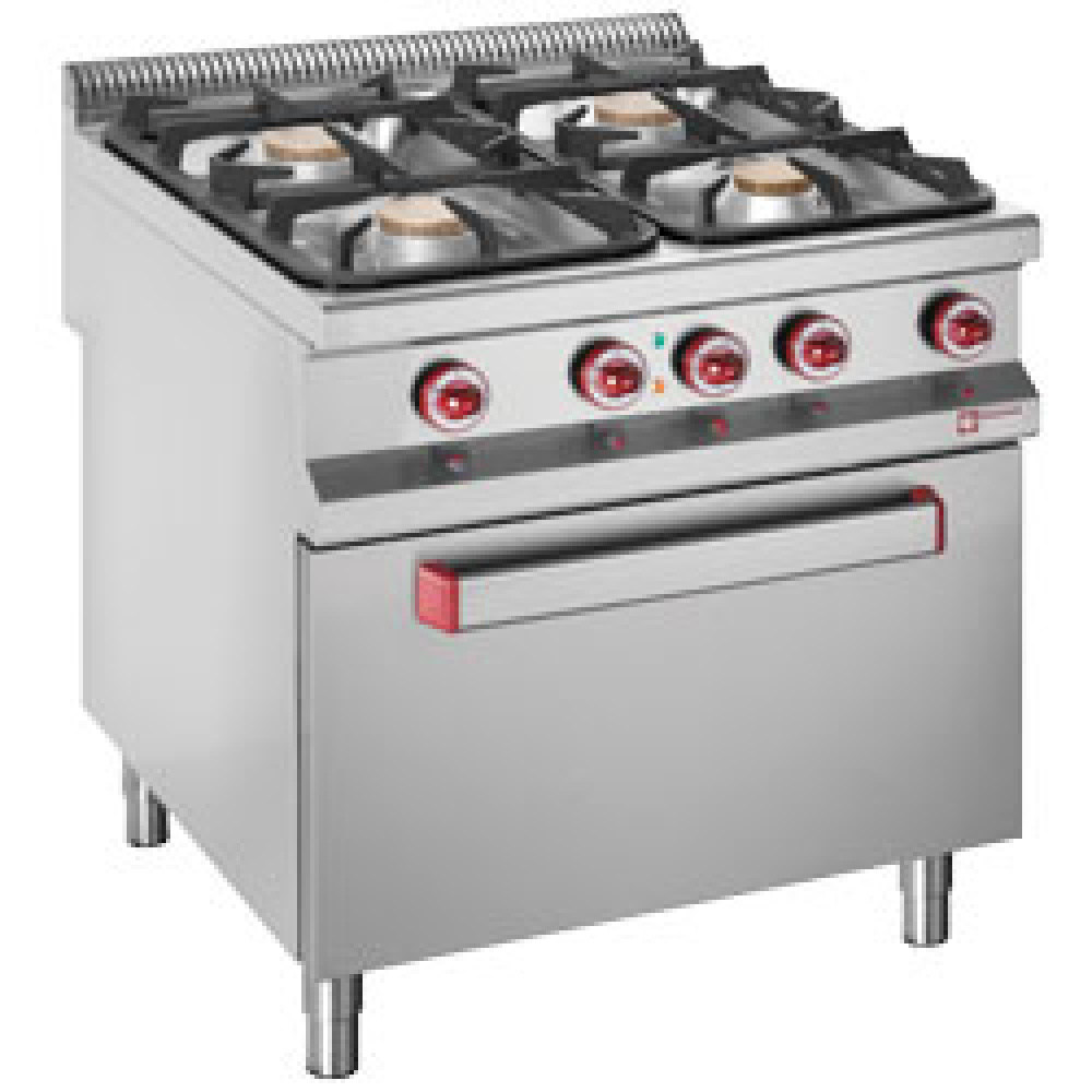 Hornilla 4 fuegos de gas, con horno electrico GN 2/1
