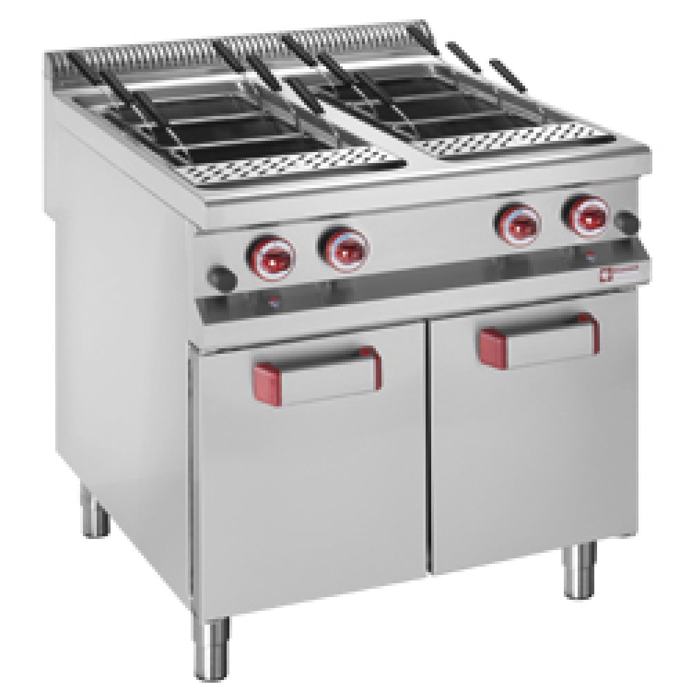 Cocedor de pasta de gas, 2 cubas x 40 litros, sobre mueble (sin cestas)