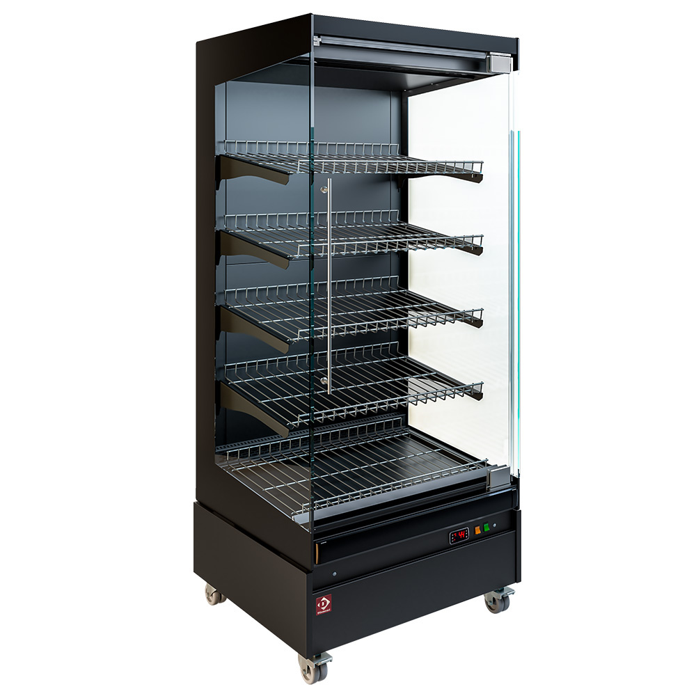 Vitrina calefactada, autoservicio, con puerta de vidrio, sobre ruedas - FULL BLACK