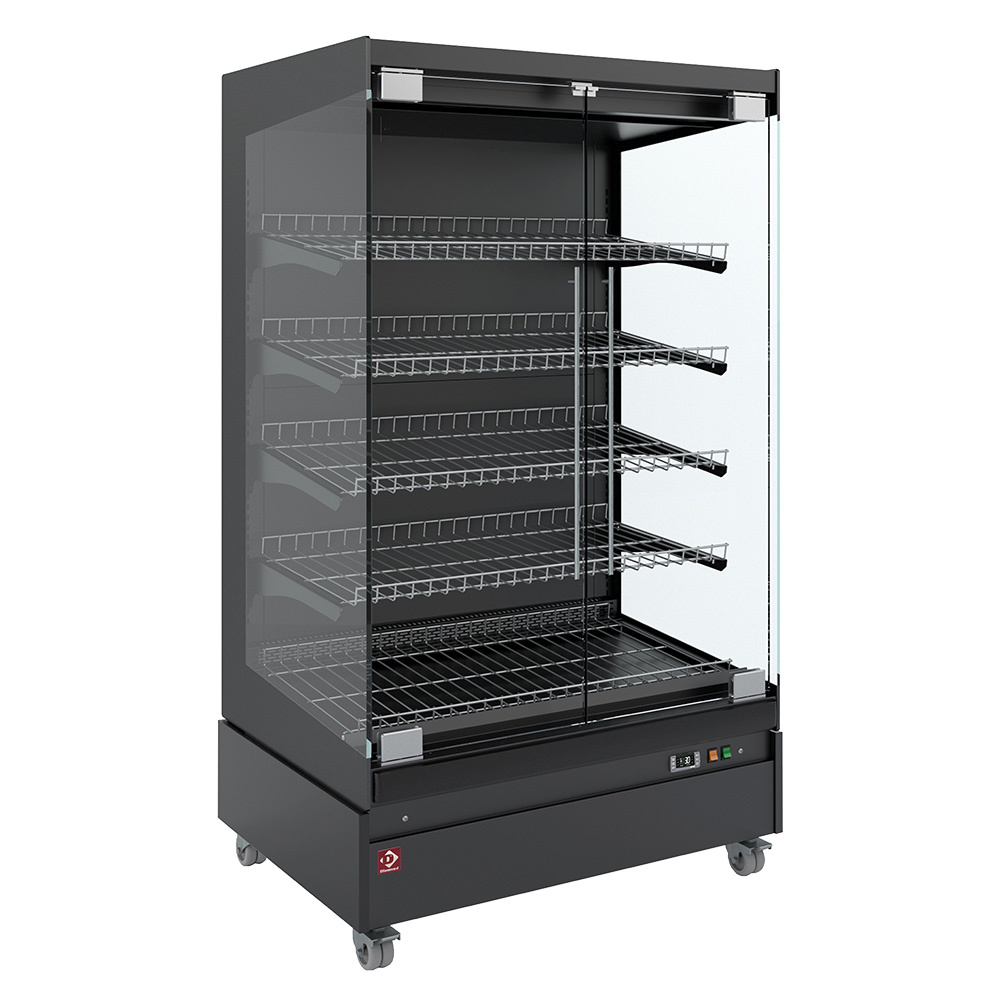 Vitrina calefactada, autoservicio, con puerta de vidrio, sobre ruedas - FULL BLACK