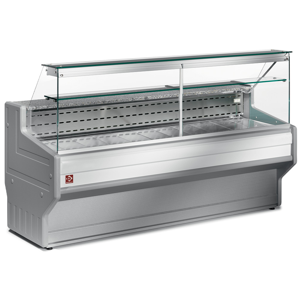 Mostrador refrigerado escaparate de cristal derecho 90 °, con reserva