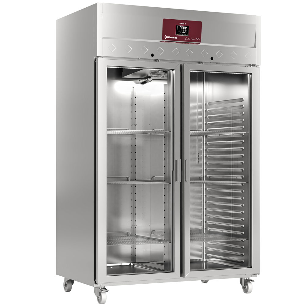 Armario frigorífico ventilado 1400 litros 2 puertas vitrado GN 2/1, sur ruedas