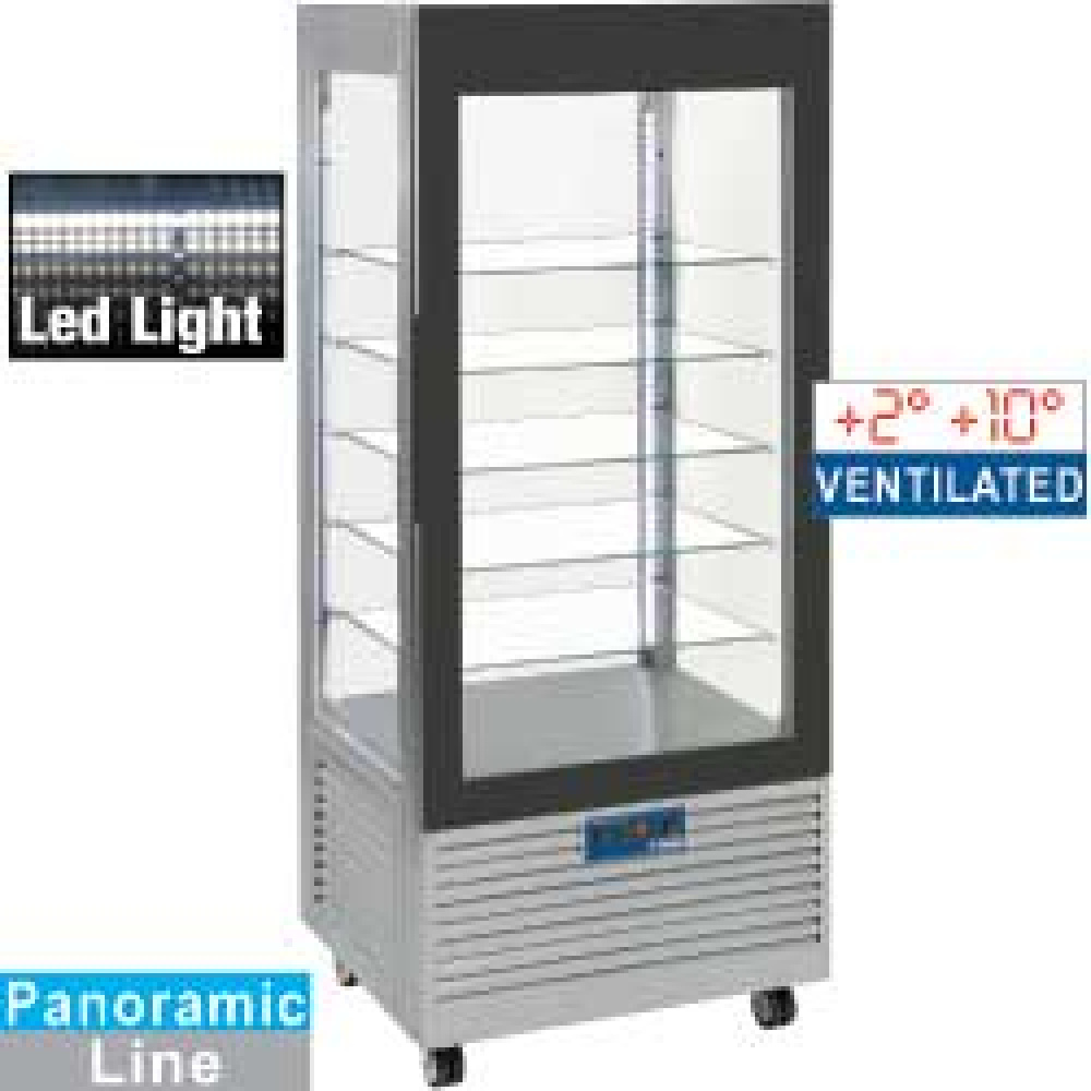Vitrina panorámica, 5 niveles, ventilado, 480 Lit., (Inox).