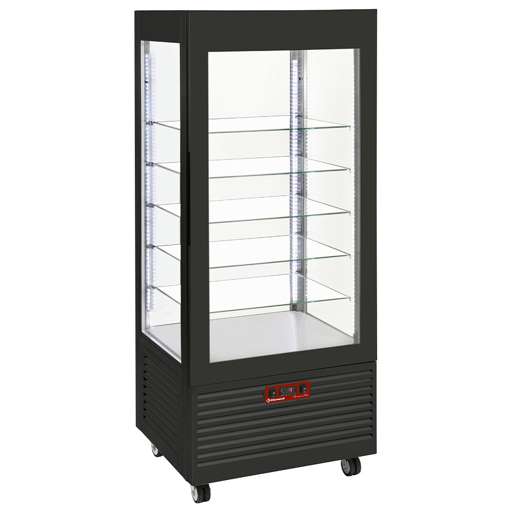 Vitrina 4 lados T° positiva, 5 estantes de cristal, ventilada, 480 Lit, NEGRA