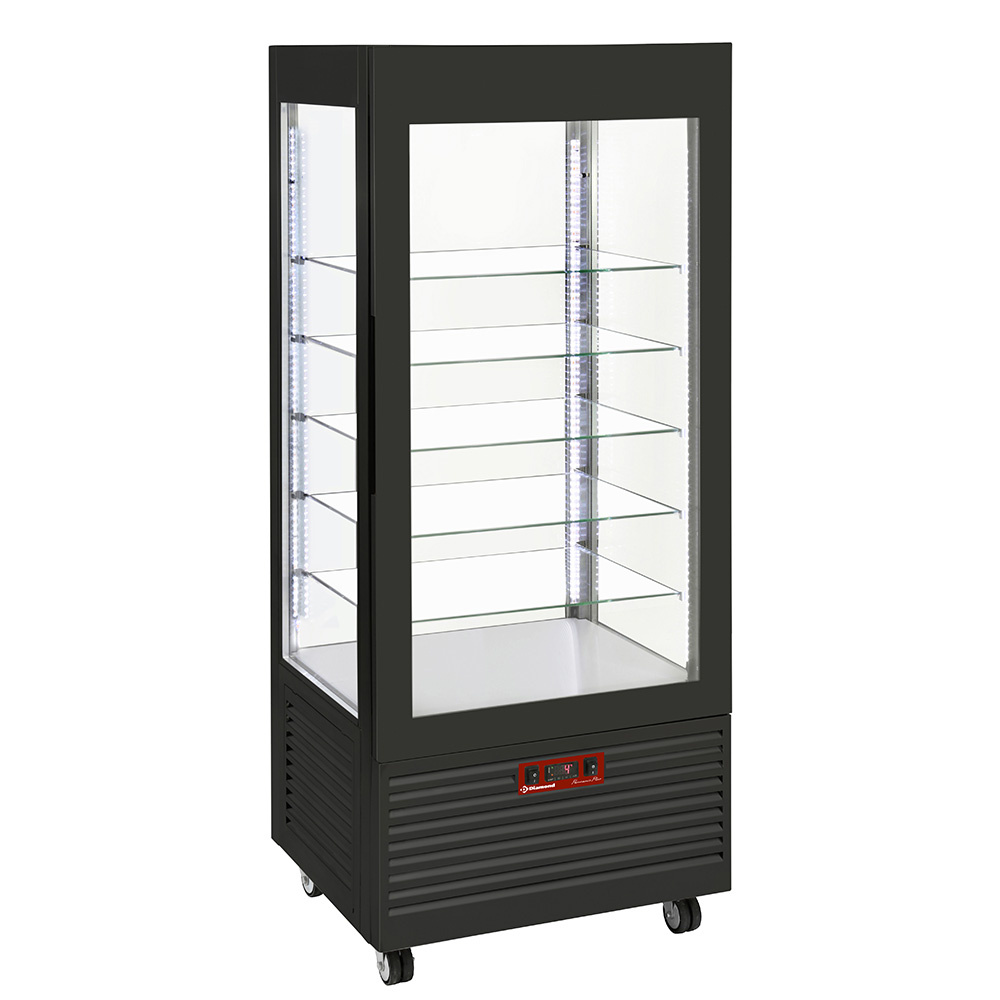 Vitrina 4 lados T° positiva, 5 estantes de cristal, ventilada, 480 Lit, NEGRA