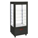 Vitrina 4 lados T° positiva, 5 estantes de cristal, ventilada, 480 Lit, NEGRA