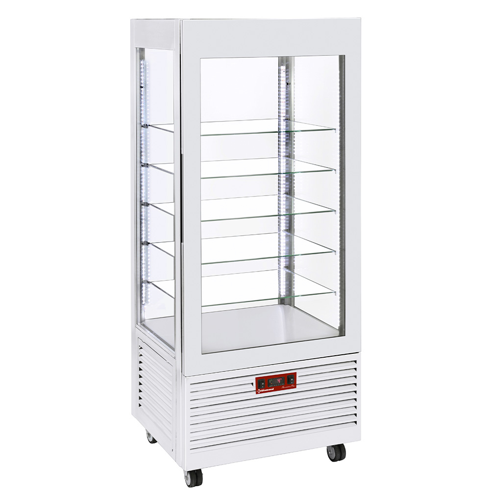 Vitrina 4 lados T° positiva, 5 estantes de cristal, ventilada, 480 Lit, BLANCA
