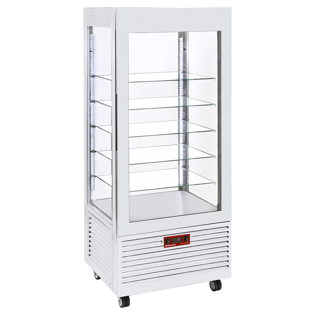 Vitrina 4 lados T° positiva, 5 estantes de cristal, ventilada, 480 Lit, BLANCA