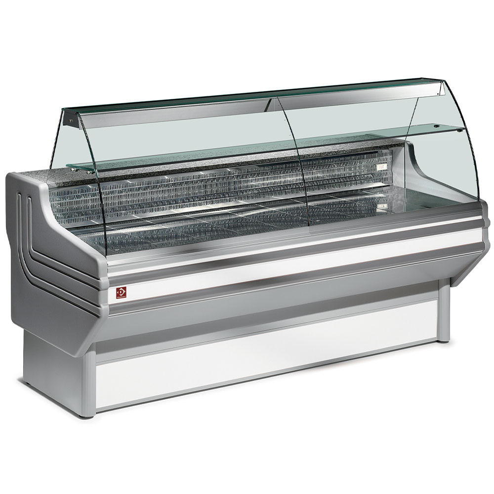 Mostrador vitrina refrigerada cristal curvado, con reserva