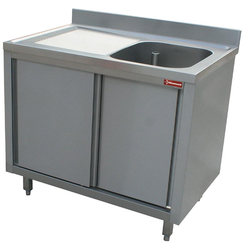 Fregadero 1 cubeta 600x500xh325, escurridor izquierdo su armario 2 puertas corredizas