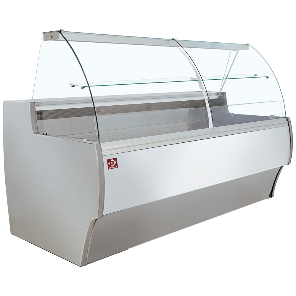 Mostrador vitrina refrigerada vidrio curvo, ventilado, con reserva - GRIS/BLANCO