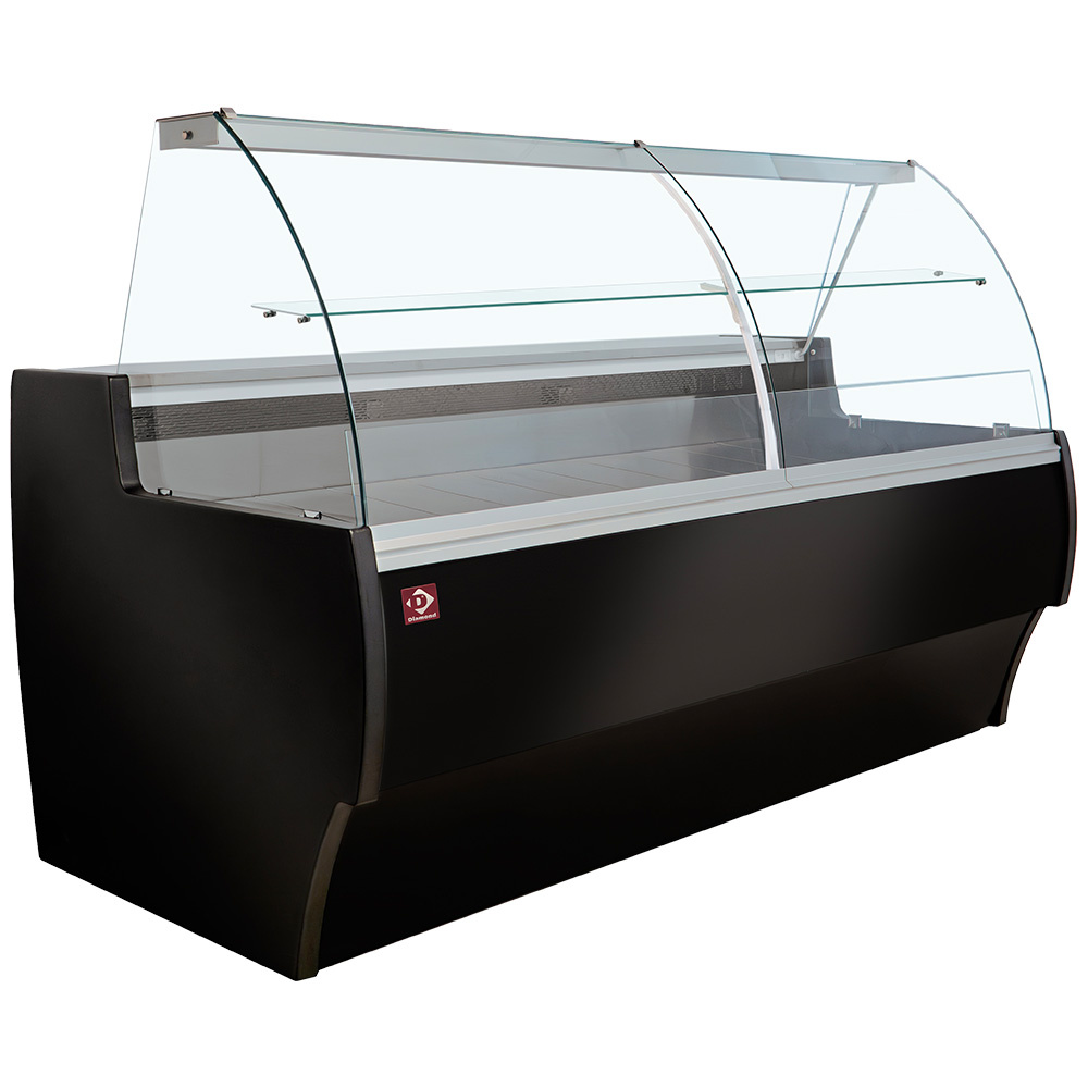 Mostrador vitrina refrigerada vidrio curvo, ventilado, con reserva - NEGRO