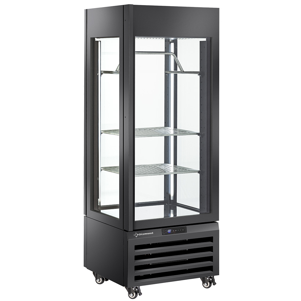 Vitrina completamente acristalada" 440 Lt., 2 estantes y barra de carne, ventilada - MEAT - NEGRO