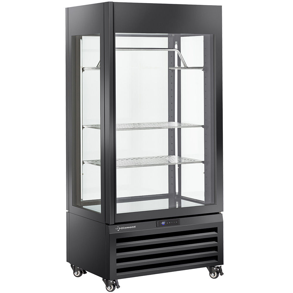 Vitrina completamente acristalada" 600 Lt., 2 estantes y barra de carne, ventilada - MEAT - NEGRO