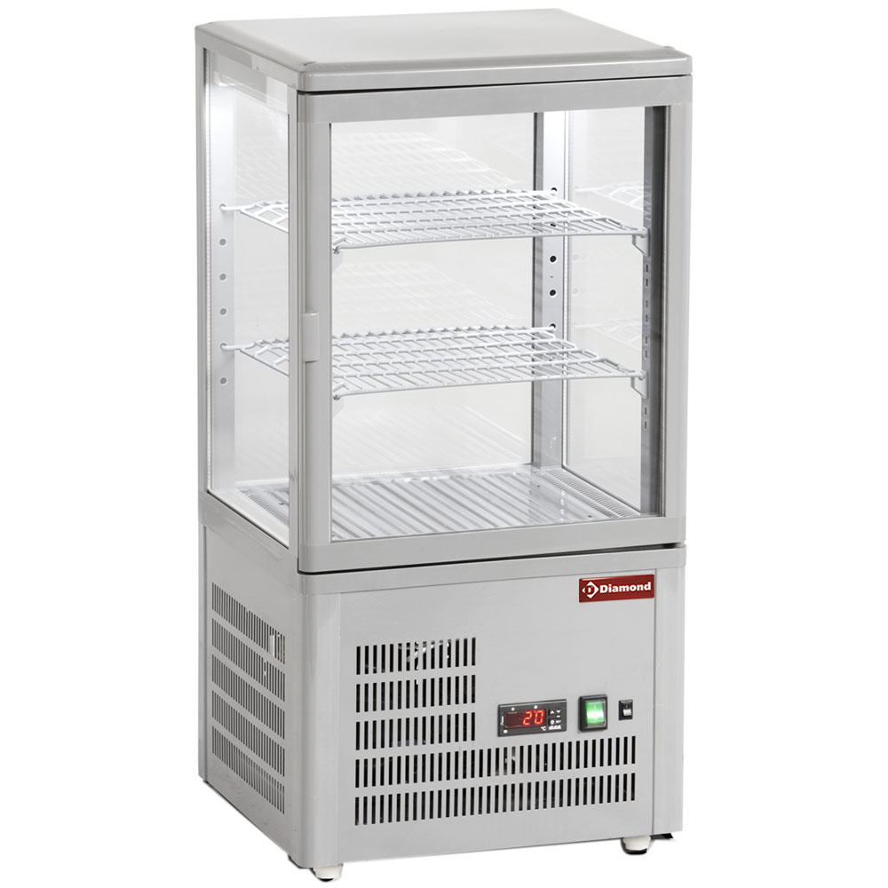 Vitrina de mesa ventilada, 4 caras acristaladas, 3 niveles "Grey"